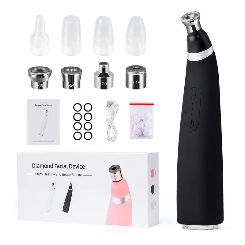 Máquina portátil de microdermoabrasão de diamante, dispositivo de peeling facial, esfoliação a vácuo, removedor de cravos com 4 pontas de peeling de diamante