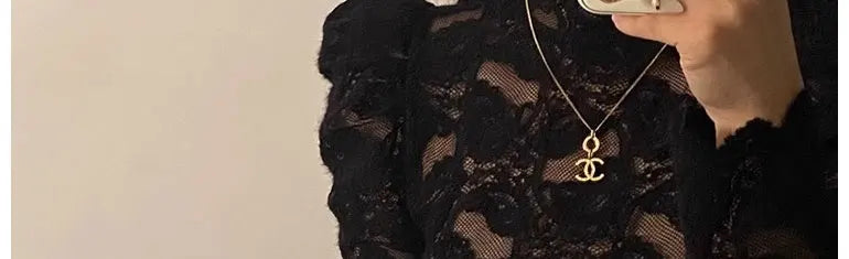 Fleece Lined Lace Base Shirt Women's Autumn Winter Hollow out Mesh Top Trendy Commute Style High Neck Long Sleeve  Color