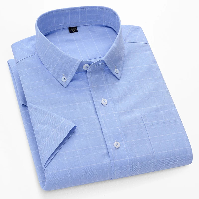 Summer High Quality 100% Cotton  Men Shirts Short Sleeve Dress Shirts Male Slim Social Business Blouse Solid Color Oxford Shirt