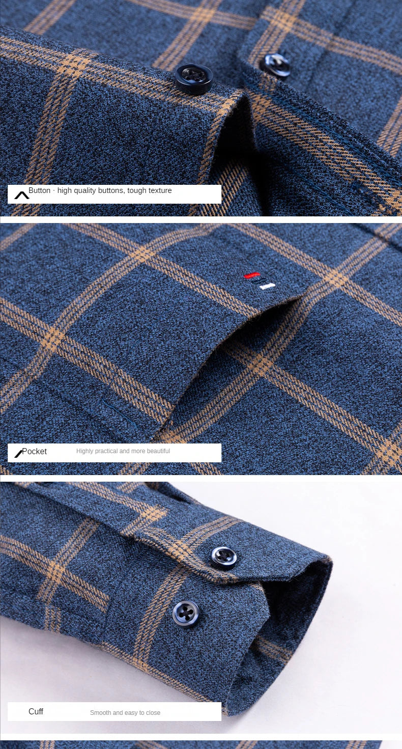 Pure Cotton Men's Plaid Shirt Long Sleeve Regular Fit Men Casual Oversized Shirt Leisure Autumn Male Clothes New Plus Size