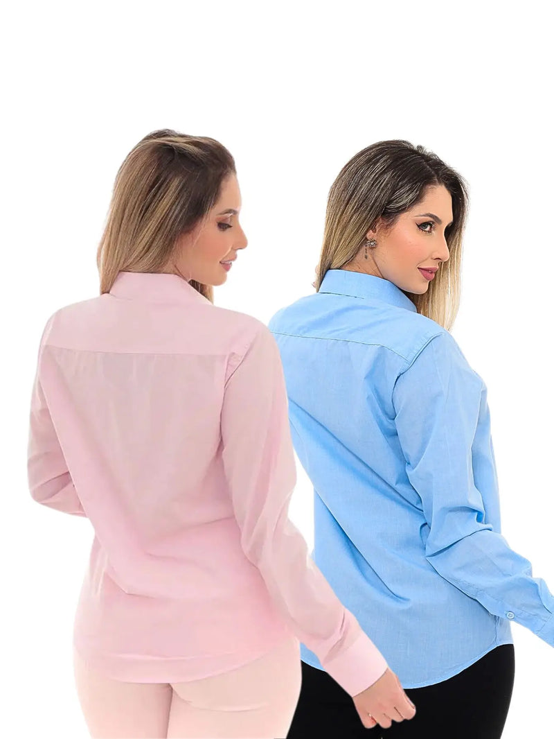 Women's KIT 2 Pieces-Premium Light Blue Linen Type Social Shirt and Pink Slim Social Shirt