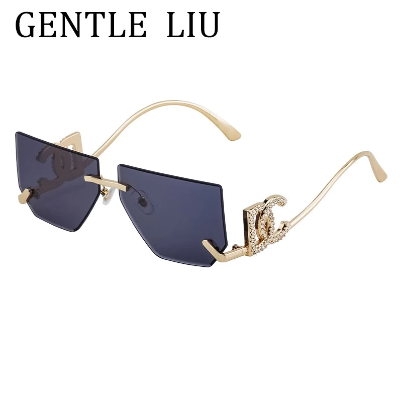 Óculos de sol quadrados sem aro punk femininos, armação de metal, design de marca de luxo, óculos retrô para mulheres, proteção UV400, 2025