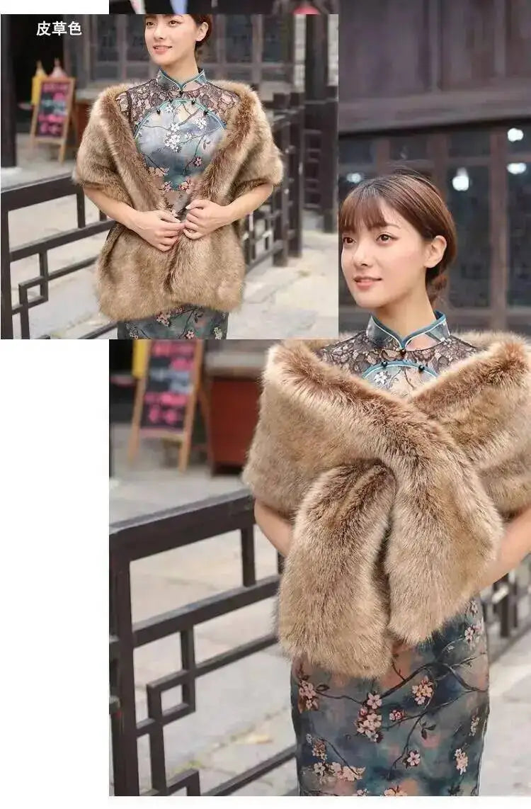 32 Colors 165*30cm Women Luxury Warm Faux Fox Fur Shawl Winter Ladies Plush Scarf Wraps Cloak Coat Wedding Long Cape Scarves