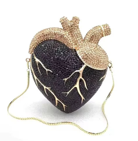 XIYUAN Red Heart Shaped Rhinestone Evening Bag Women Luxury Unique Wedding Party Dress Handbags Gold Crystal Bridal Clutch Purse
