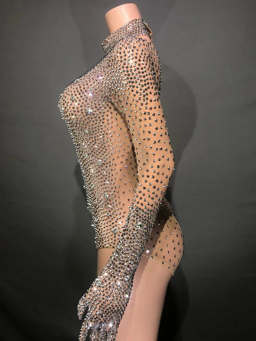 Luxurious Rhinestones Leotard Pants Women Evening Prom Party Birthday Outfit Sexy Mesh Dance Costume Crystal Bodysuit Stage Wear