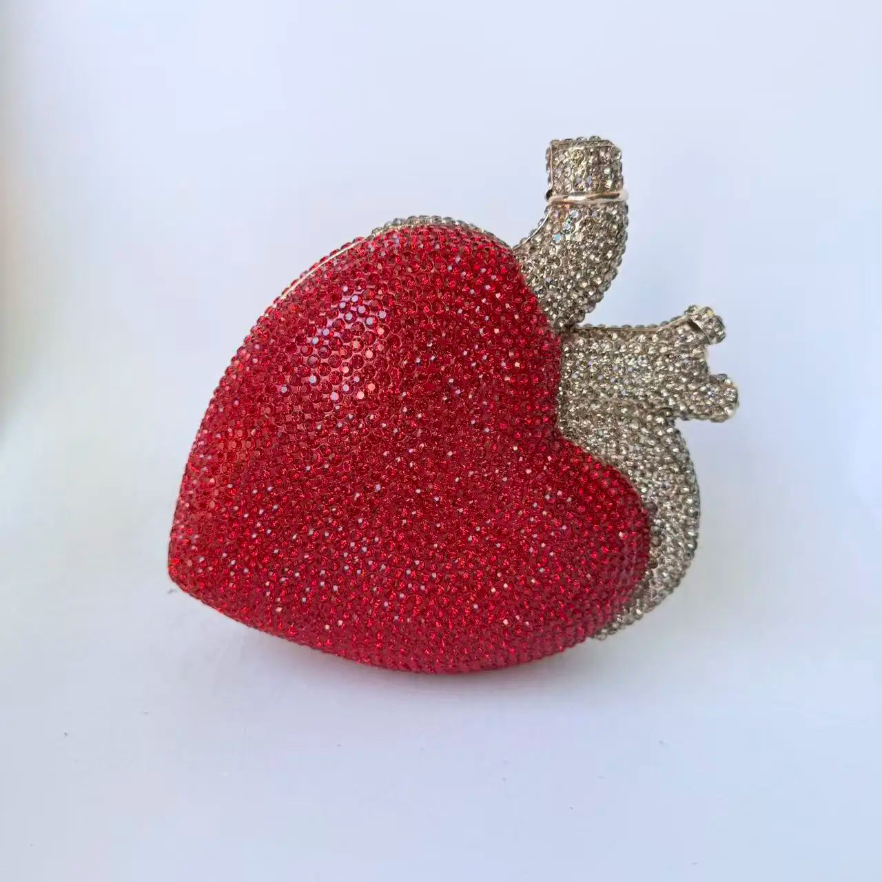 XIYUAN Red Heart Shaped Rhinestone Evening Bag Women Luxury Unique Wedding Party Dress Handbags Gold Crystal Bridal Clutch Purse