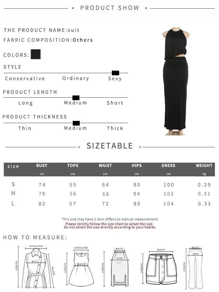 Kliou Elegant Style 2 Piece Set Woman Summer Trend Halter Backless Irregular Tank Tops+Long Skirts Vacation Beach Party Outfits
