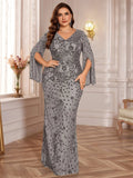 XUIBOL Plus Size Luxury Green Evening Dresses Women 2025 Long Sleeve Mermaid Formal Sequins Prom Wedding Party Cocktail Gowns