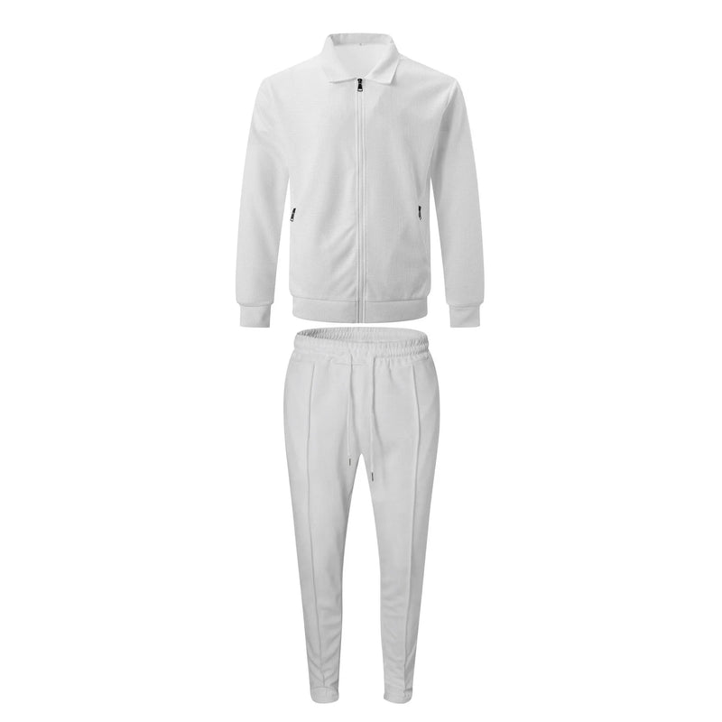 Casaco Outono Waffle Zíper Bolso Lapela Slim Cardigan Conjunto Jaqueta Masculina