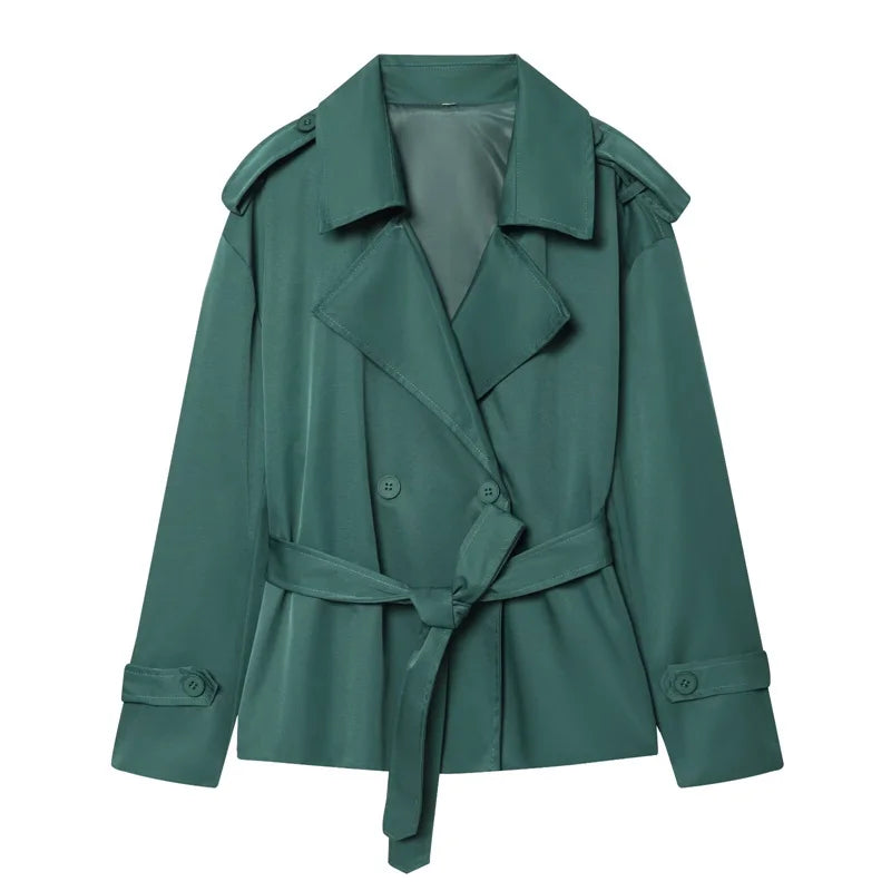 Women's Coat 2026 Spring New Style Solid Color Long Sleeve Belted Short Trench Coat European and American Personalized Fashion