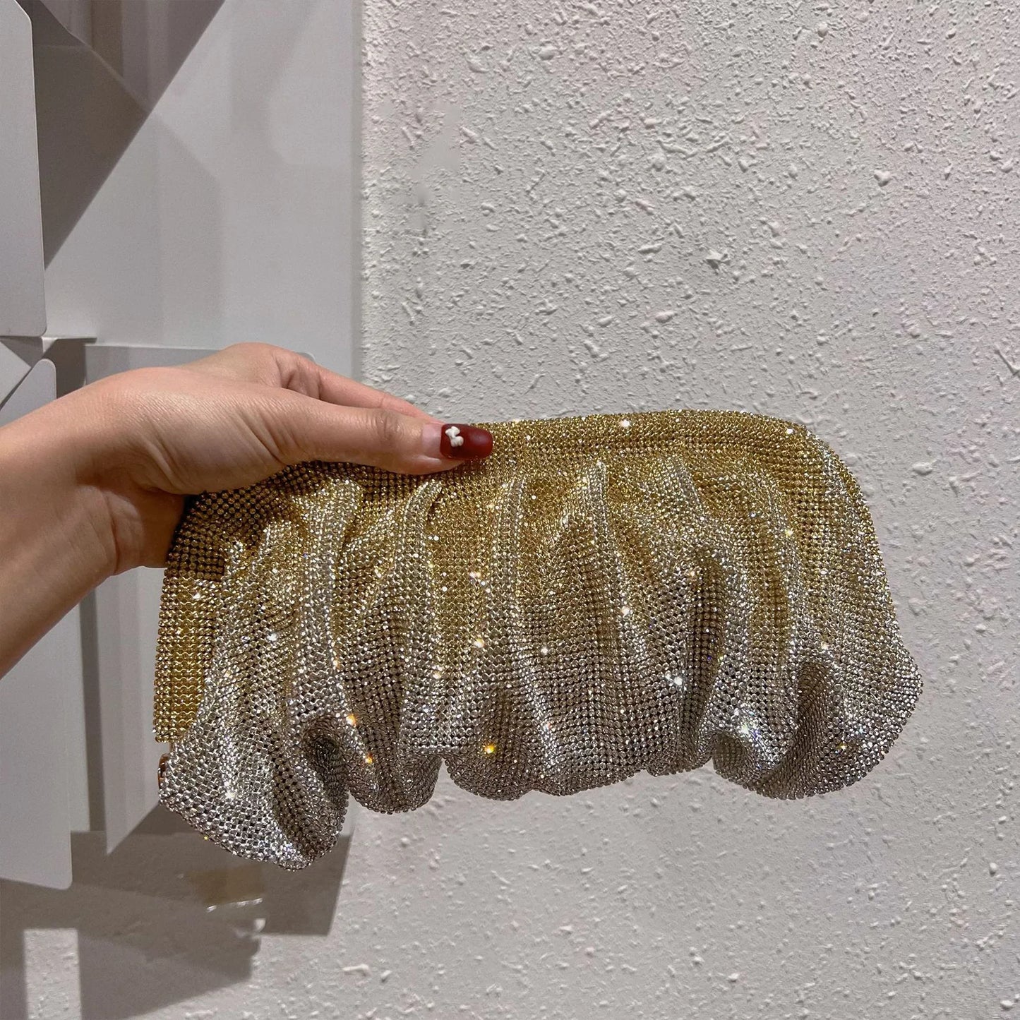 Handmade Strass Evening Clutch Bags com Punho Brilhante, Novas Dobras Bolsas, Handmade Bolsas, Designer De Luxo, Festa De Casamento, Alta Qualidade - CRAVO ROSE