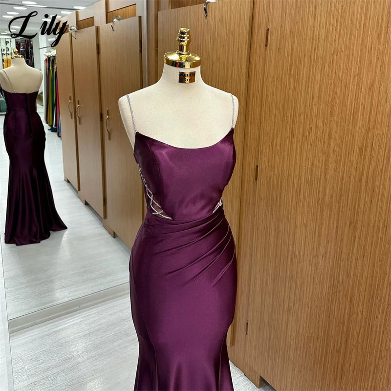 Lily Purple Evening Dress Scoop Neck Lace-Up Mermaid Long Party Dress With Beading Robe De Soirée Spaghetti Straps Prom Dress - CRAVO ROSE