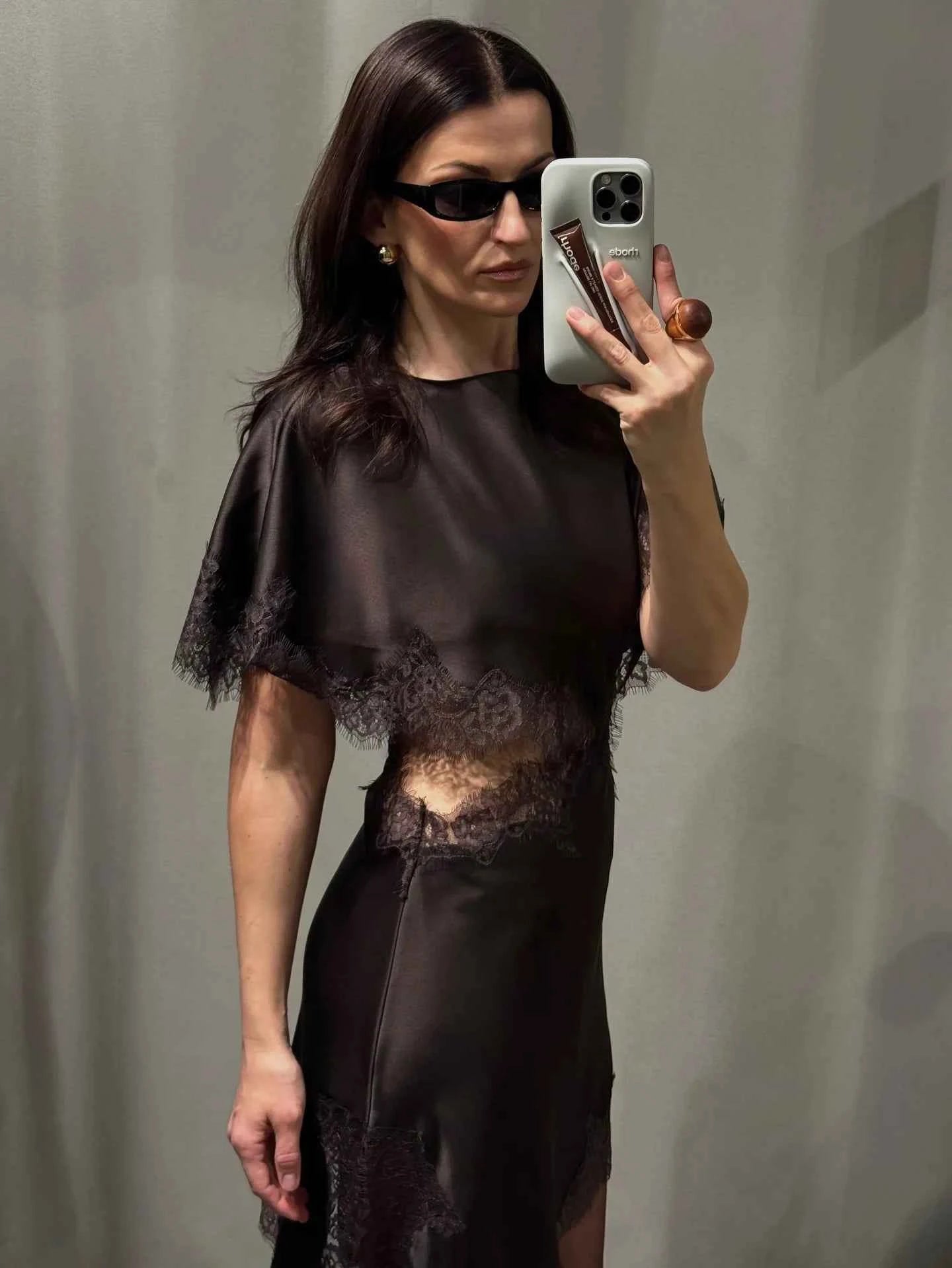 HH 2025 Women's Trendy Summer Mini Dresses Waist Hollow Out Back Zipper Vinatge O-Neck Short Sleeve Elegant Slim Stian Dresses
