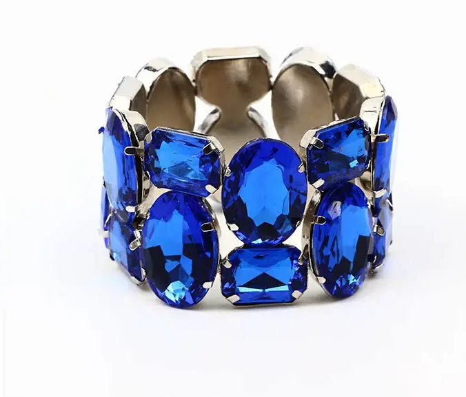 Fashion Exquisite Wide Elastic Color Rhinestone Bridal Bracelet for Women