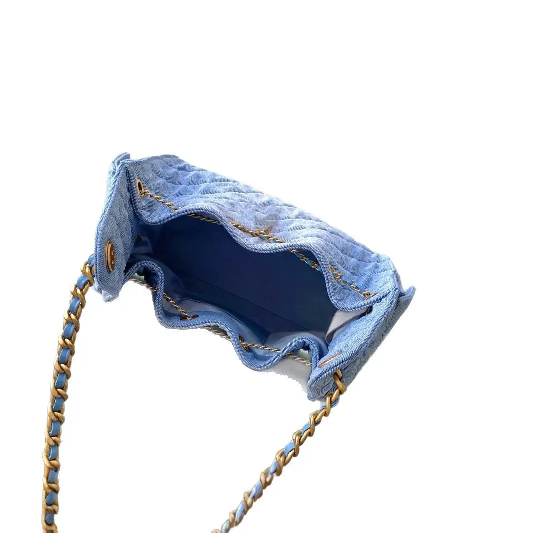 Vintage gradiente denim balde saco de ombro feminino elegante retro axilas saco rua tendência tamanho médio alça algodão macio - CRAVO ROSE