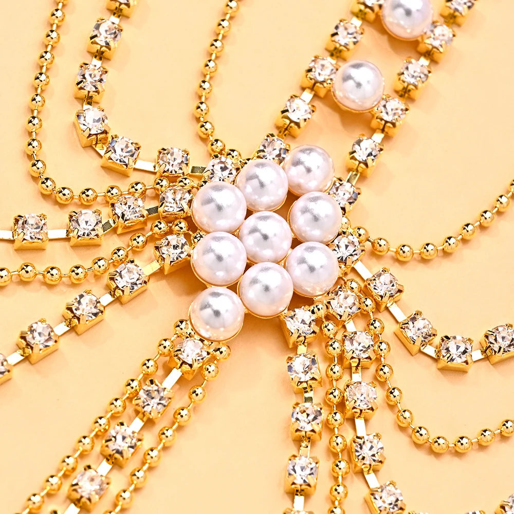 Multilayer Rhinestone Tassel Shoulder Chain Lingerie Accessories 2026 Fashion Round Pearl Bridal Body Chain Top Wedding Jewelry