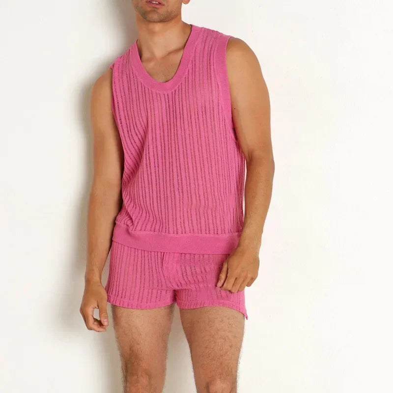 Conjuntos masculinos verão novo selvagem cor sólida casual em forma de I colete shorts terno para homens