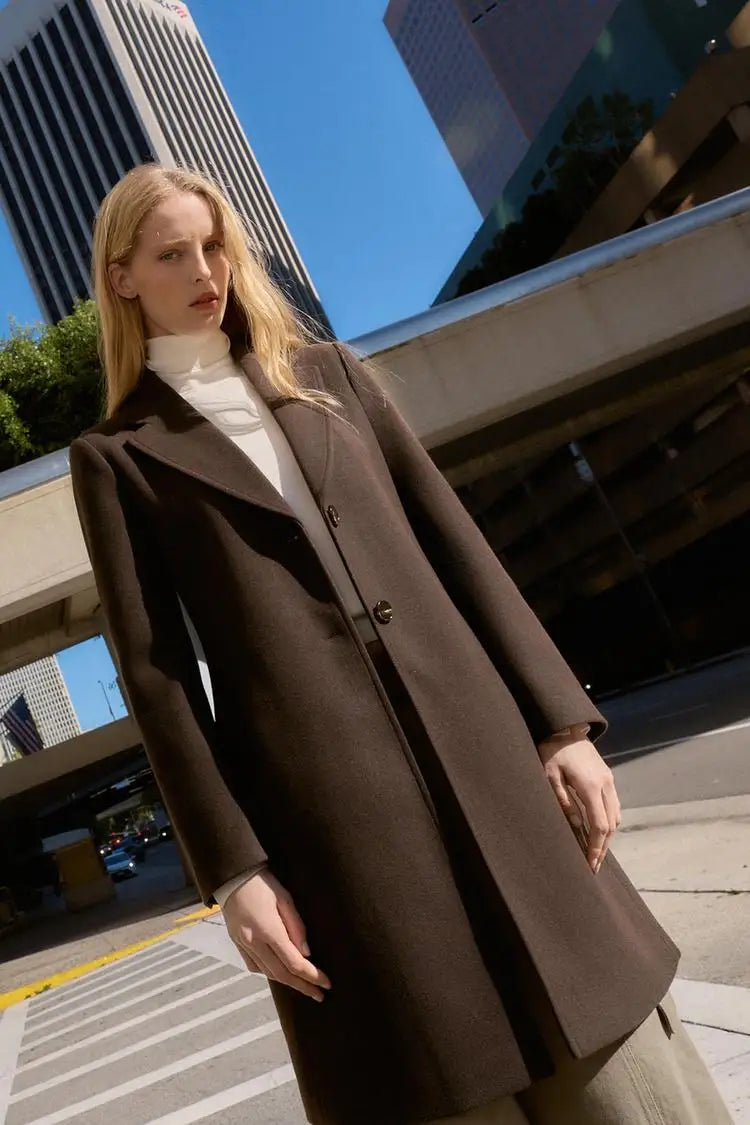 Winter New Women's Casual Long Sleeve Notch Collar Soft Shoulder Padded Coat Outerwear Polyester Fiber Straight Tube Type