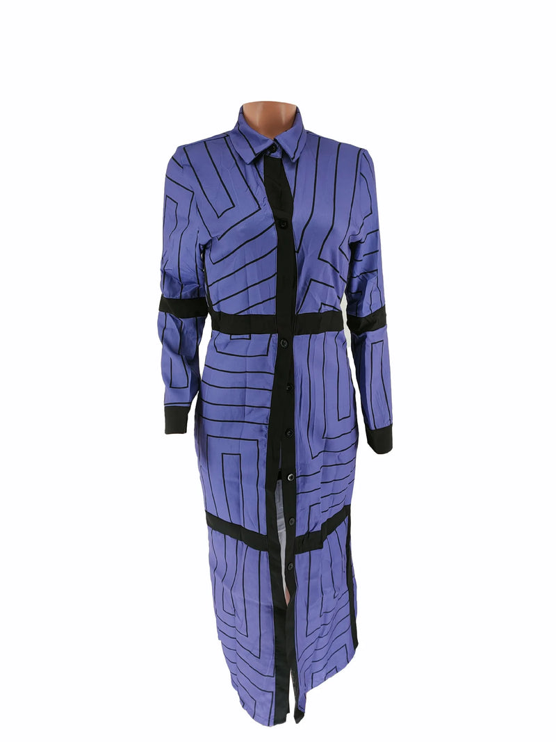 New Fashion Shirt Long Dress Women's Turn Down Button Elegant Office Lady Long Sleeve Dresses Women Casual Striped Maxi Dress