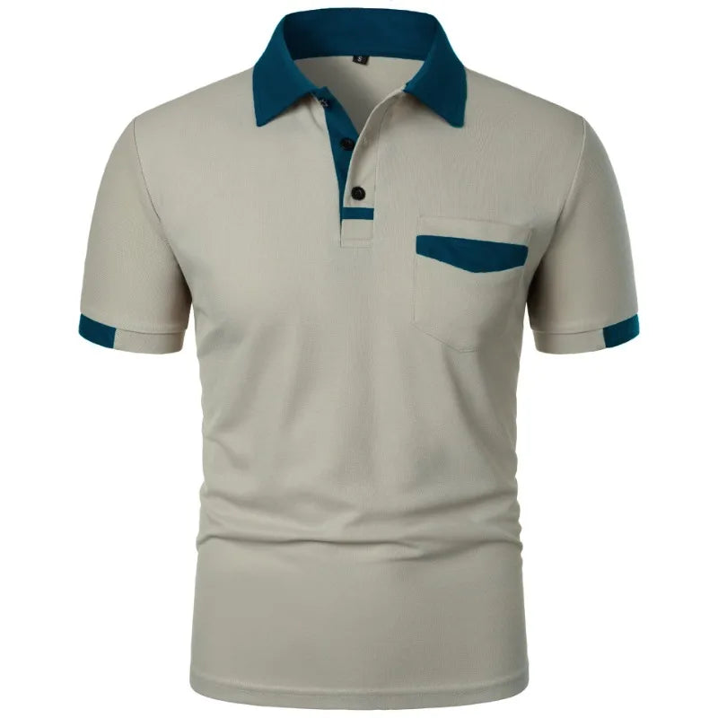 New Men's Short Sleeve T Shirts Solid Color Polo Shirt with Pockets Breathable Loose Basic Shirts for Men Lightweight Tops