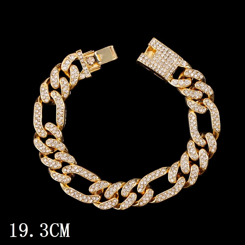 Fashion Bling Paved Rhinestone Prong Cuban Chain Bracelet for Women Men Hip Hop Iced Out Chunky Link Chain Bracelets New Jewelry