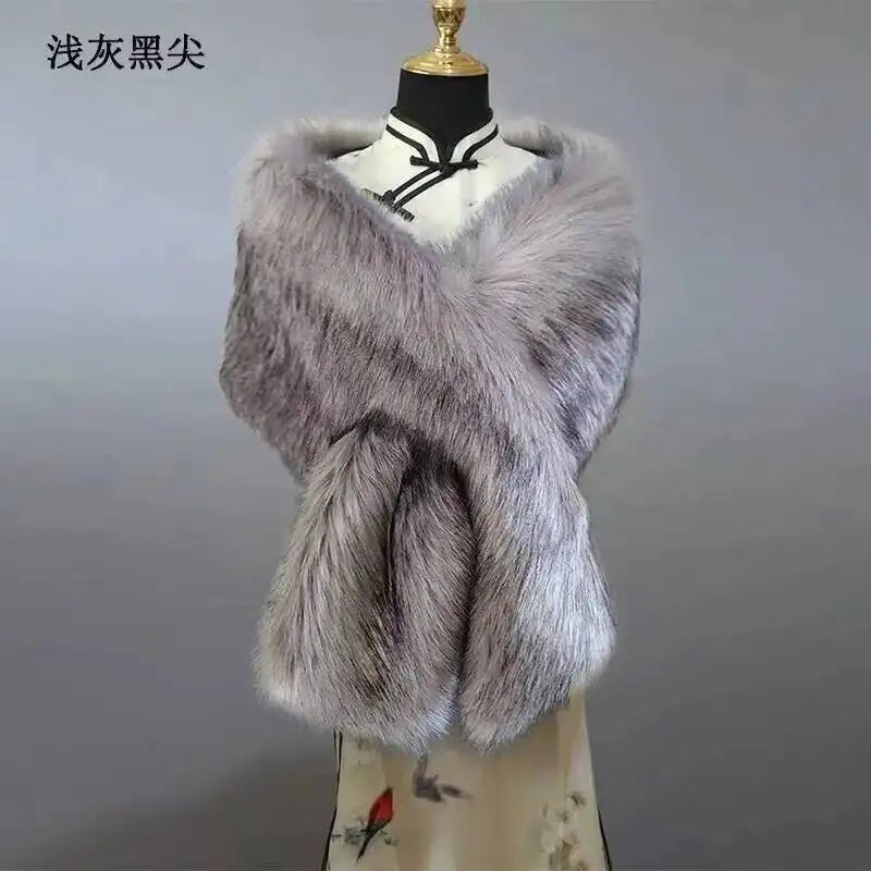 32 Colors 165*30cm Women Luxury Warm Faux Fox Fur Shawl Winter Ladies Plush Scarf Wraps Cloak Coat Wedding Long Cape Scarves