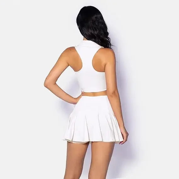 Women's Breathable Golf Wear Tennis Sport Sets Crop Top Short 2 in 1 Skirt Set Workout Clothing Solid Fitness Yoga T-Shirt