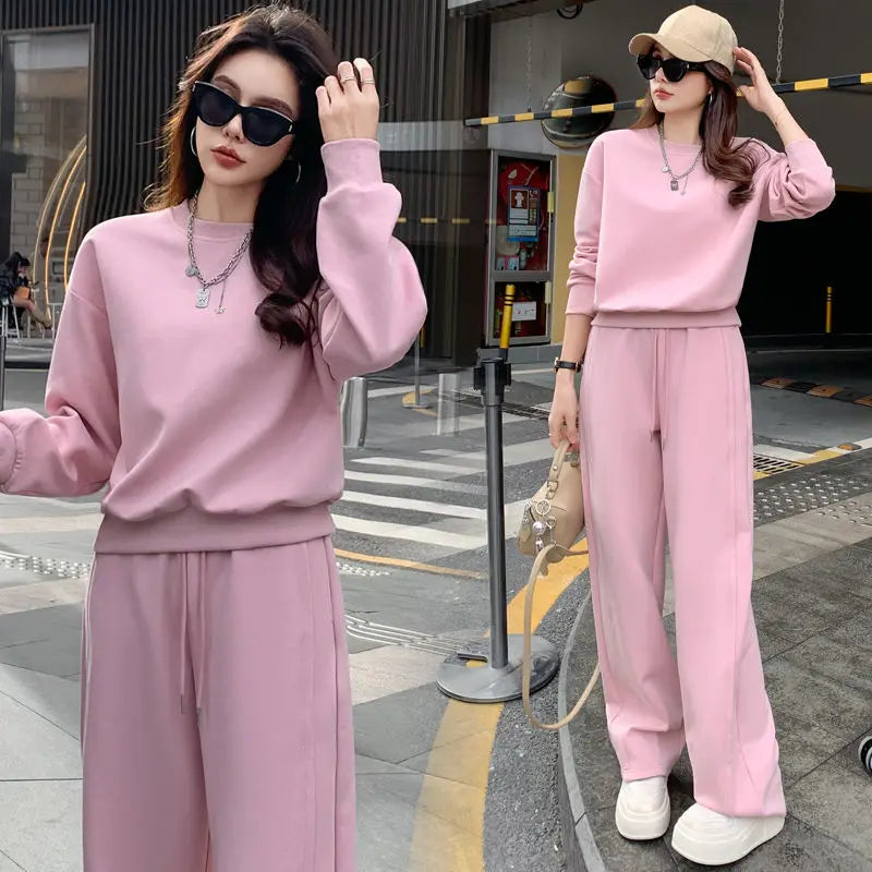 Loose Casual Fashion Sportswear Set for Women plus Size Autumn 2025 Trendy Sweatshirt Wide Leg Pants Two Piece Set