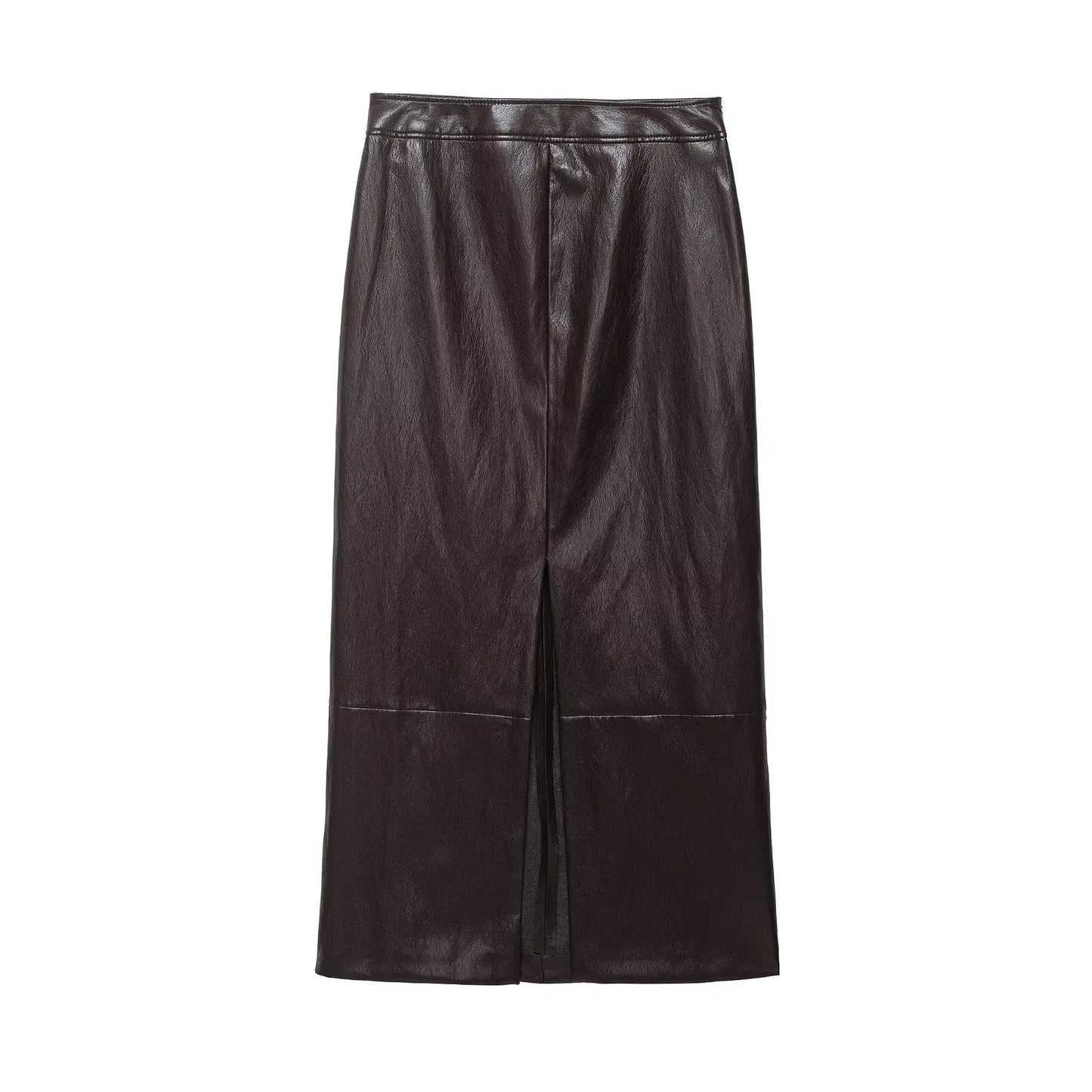 HH Vintage Women's Leather Suits 2026 Spring Summer Round Neck Belted Vest Top+Front Split Long Skirts Female Two-Piece Set