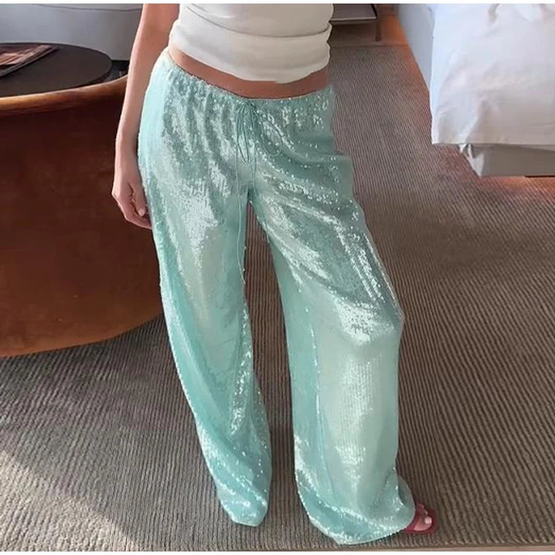 Y2k Hot Fix Rhinestone Cutout Women's Jeans Summer Street Low-rise Wide Leg Loose Denim Pants Lady New Fashion Party Trousers