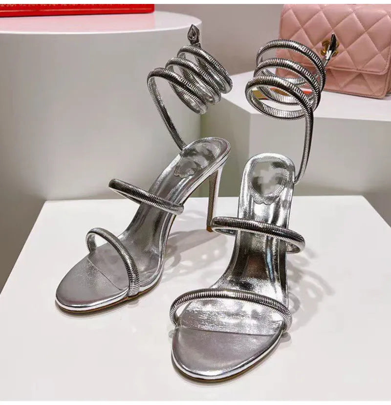 Star style Sexy Narrow band Coiled-strap Women Sandals Fashion Summer Stiletto High heels Gladiator Sandals Party Prom Shoes