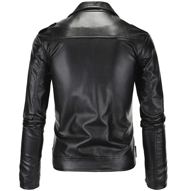Jaquetas de couro masculinas para motocicleta, zíper oblíquo, slim, nova moda, couro sintético, camurça, casacos casuais, jaquetas de couro 4XL