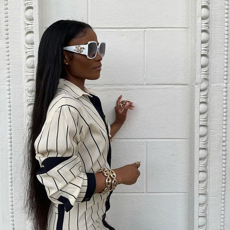 New Fashion Shirt Long Dress Women's Turn Down Button Elegant Office Lady Long Sleeve Dresses Women Casual Striped Maxi Dress