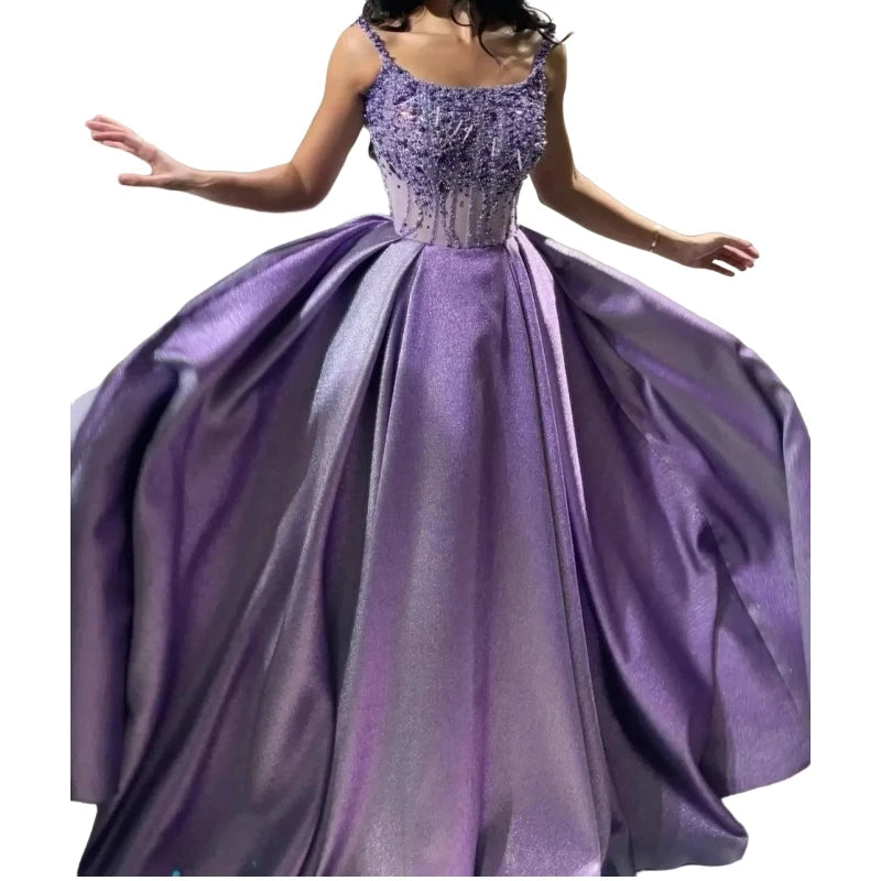 Charming Lavender Luxury Women Prom Dresses Scoop Pearls Beading A Line Long Formal Special Occasion Dress Party Evening Gown - CRAVO ROSE