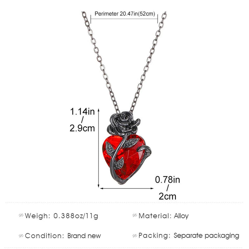 Gothic Rose Red Love Necklace Women's Y2K Grunge Jewelry Dainty Silver Color Tonebloody Human Heart Pendant Personalized Gifts - CRAVO ROSE