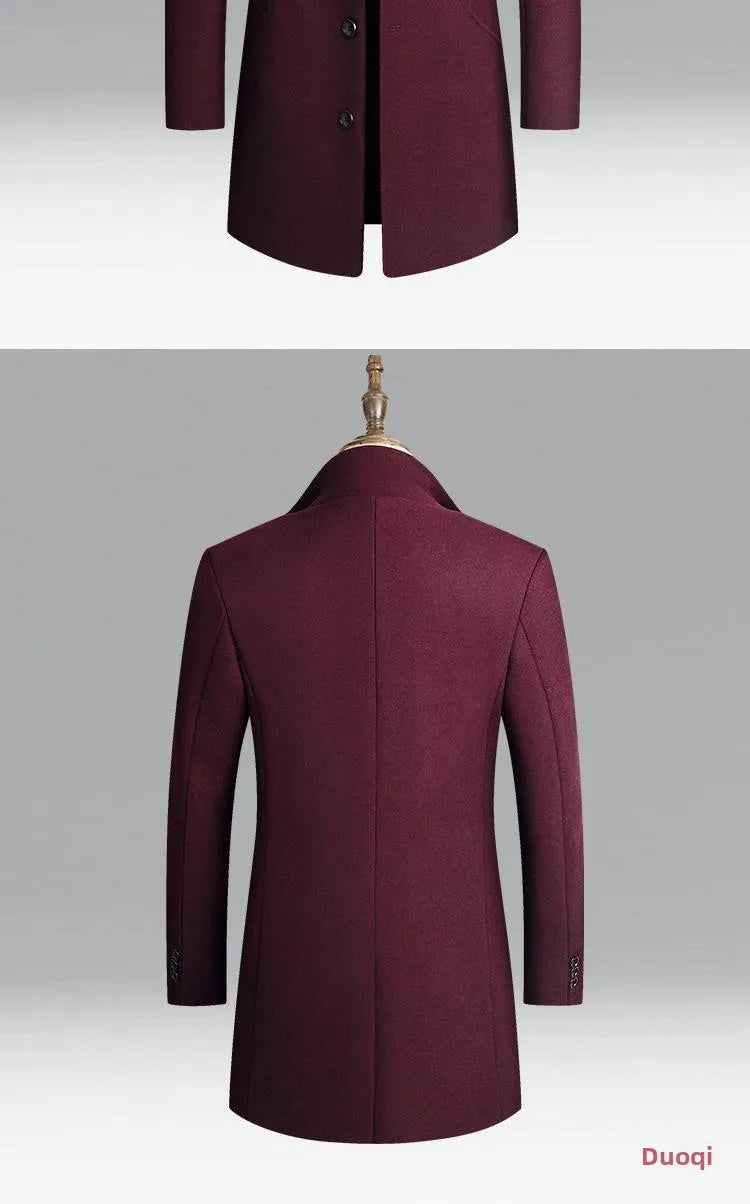 Men's Woolen Coat Autumn Winter Long Style Slim Fit Fashionable Outerwear Rabbit Fur 100% Versatile for All Seasons