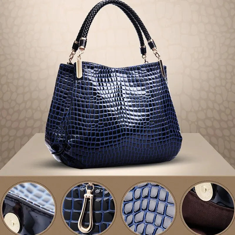 Women's Bag Large Capacity Tote Daily Commute Women's Shoulder Bag Crocodile Print Bright Face Handbag Shopping - CRAVO ROSE