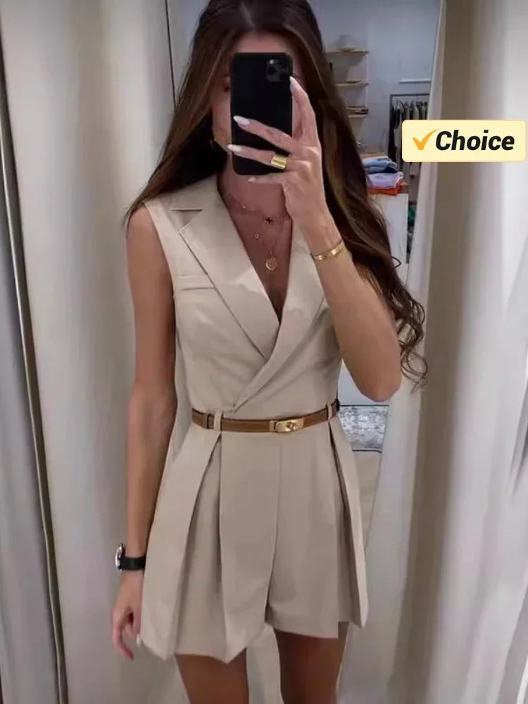 Summer Fashion New Women's Lapel Suit Jumpsuit OL Professional Commuting Women's Office Style Shorts Formal Jumpsuit - CRAVO ROSE