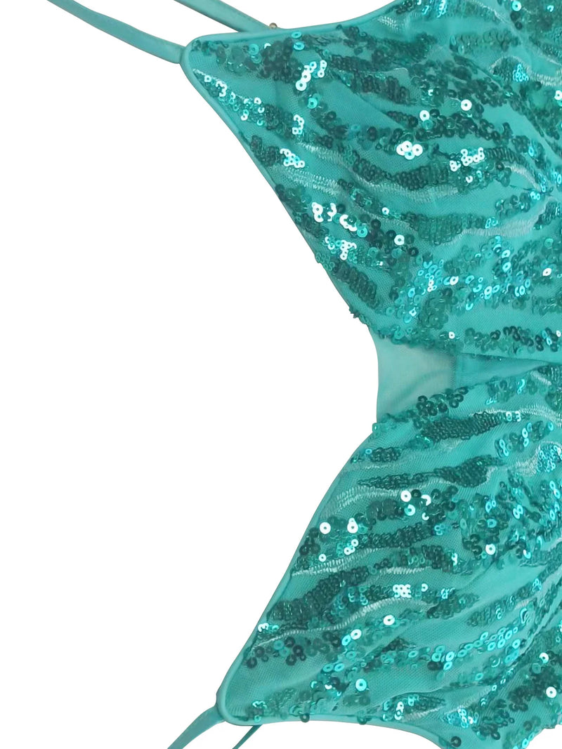 XUIBOL Party halter sequin gown with luxurious fishtail net skirt