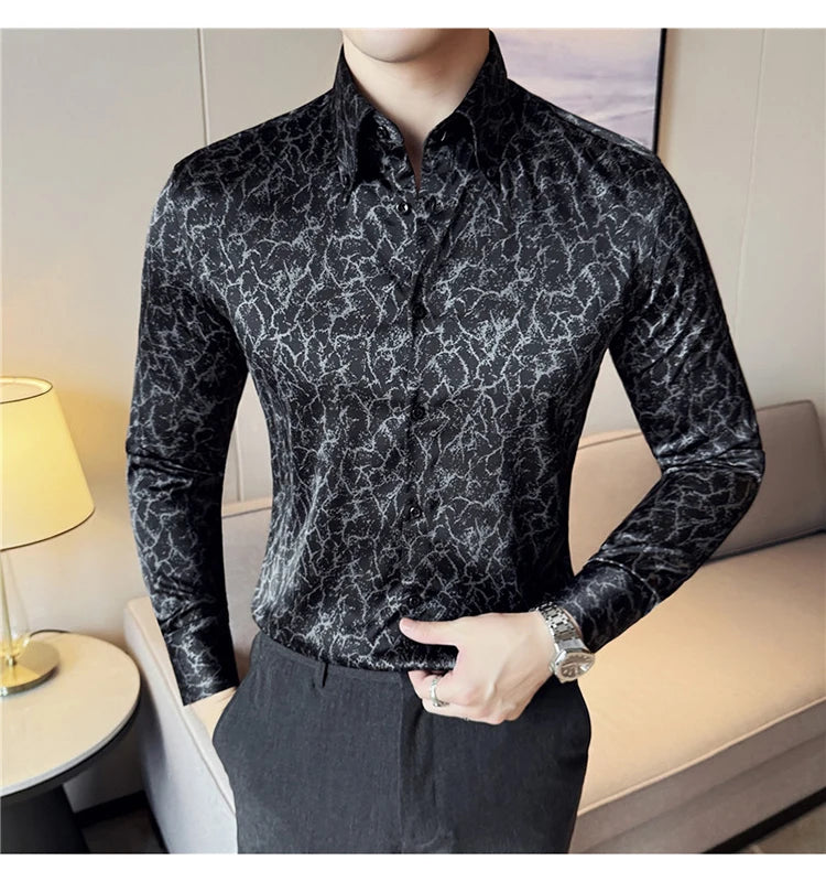 Camisas jacquard vintage de luxo, manga comprida de alta qualidade, slim fit, smoking casual, camisas sociais para casamento, tamanho 4XL-M