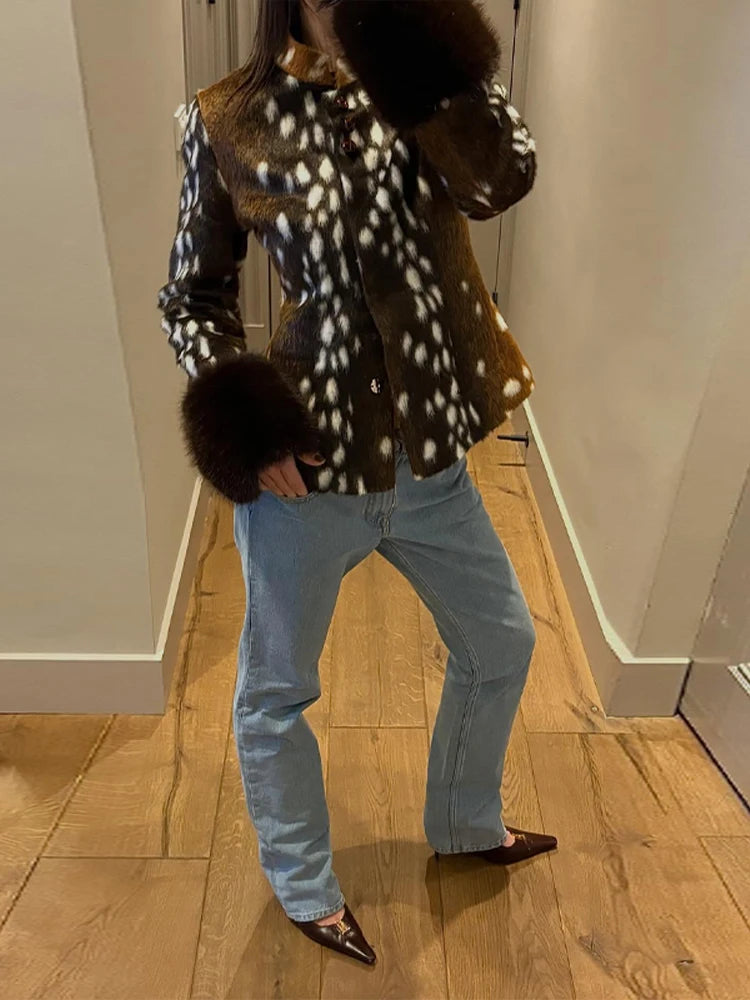 Spring Thin Fur Women's Coat Fashion Leopard Print Full Sleeve Female Jackets 2026 Spring Street New Single Breasted Lady Coats