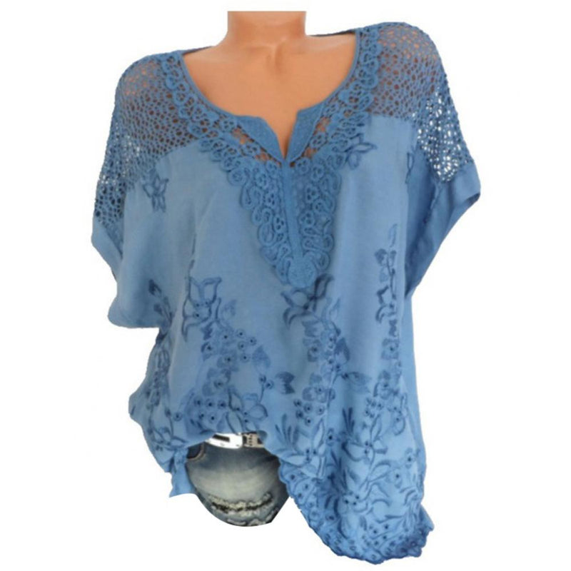 Blusas e tops femininos de manga curta, camisa solta de renda branca, patchwork, tamanho grande 4xl 5xl 6xl, tops femininos, roupas casuais