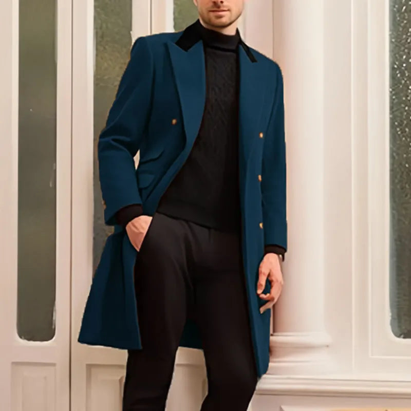 Coat Winter Men's Jackets Warm with Lining Men's Coat  X-Long Double Breasted Trench Multi-Pockets Male Clothing Eu Size M-XXL
