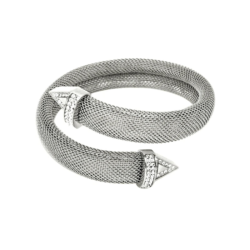 Pulseira de aço inoxidável com malha de 12 mm e 16 mm, charmosa, 3A CZ, flechas incrustadas, acessórios de mão chiques, à prova d'água