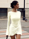 Tossy Ruffled Twist Skinny MIni Dress Women's Long Sleeve Patchwork High Waist Sexy Fashion Party Dress Female Y2k Bodycon Dress
