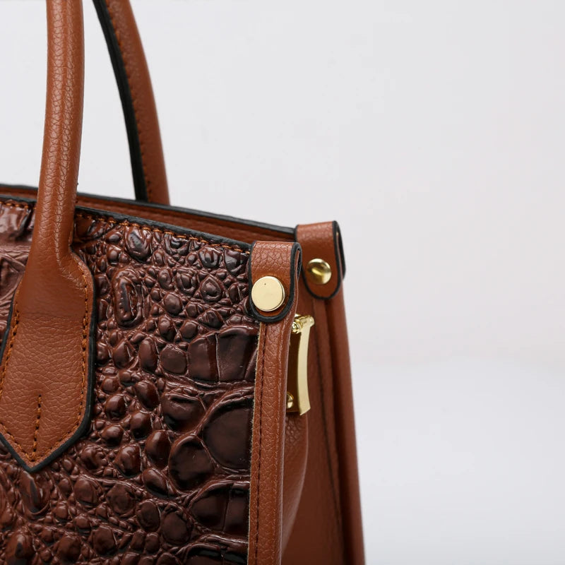 Women's Large Top-Handle Bag Vintage Crocodile Designer Shoulder Bag Quality Leather Crossbody Bag Messenger Commuter Sac A Main
