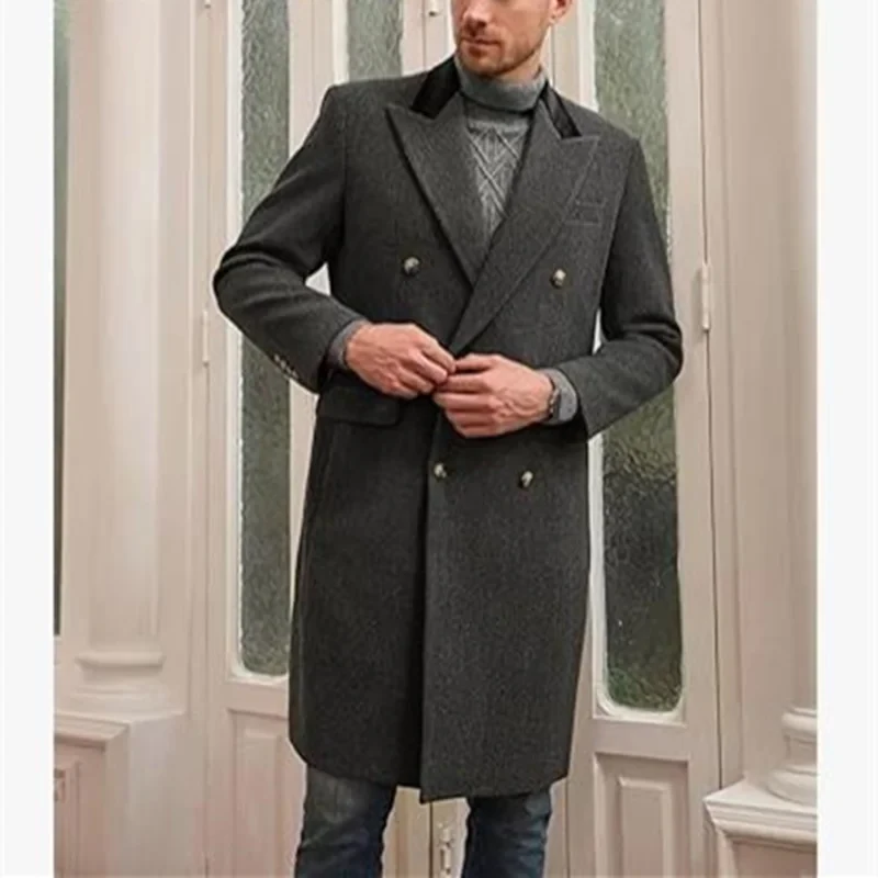 Coat Winter Men's Jackets Warm with Lining Men's Coat  X-Long Double Breasted Trench Multi-Pockets Male Clothing Eu Size M-XXL