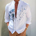 Camisa masculina com estampa floral 3D, casual, para uso diário, ao ar livre, de rua, com gola alta, manga comprida, elegante e confortável