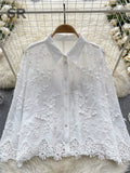Camisa solta bordada SINGREINY feminina elegante retrô com lapela sólida manga comprida blusa feminina de alta qualidade moda verão