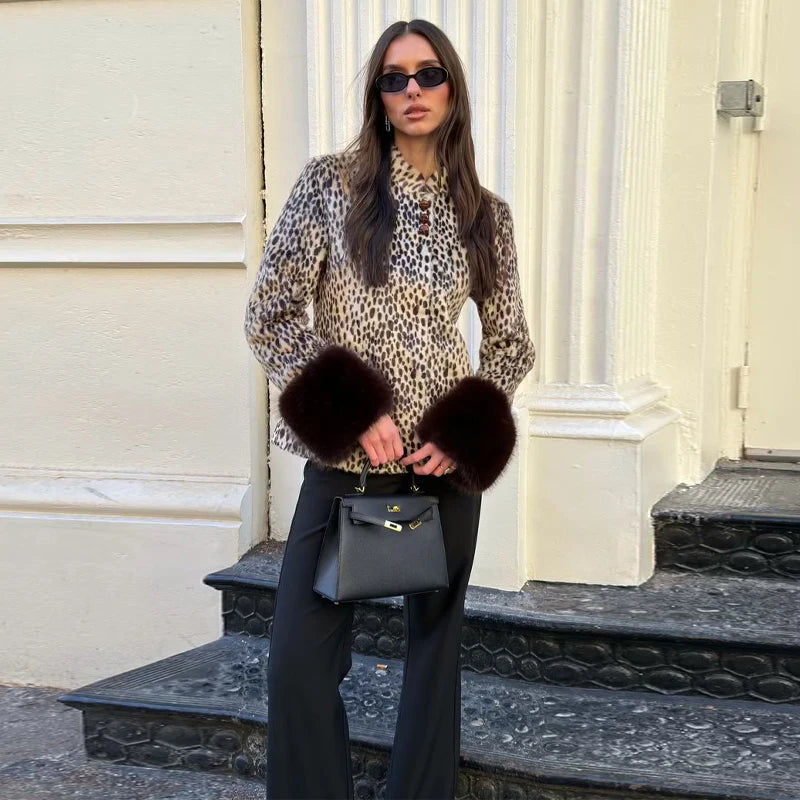 Spring Thin Fur Women's Coat Fashion Leopard Print Full Sleeve Female Jackets 2026 Spring Street New Single Breasted Lady Coats